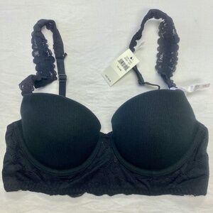 NWT Aerie Real Happy Demi Lightly Lined Retro Lace Bra - 34B Black